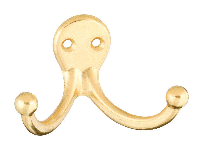 National Hardware Brass Gold Zinc Die-Cast Double Clothes Hook 35 lb. cap.
