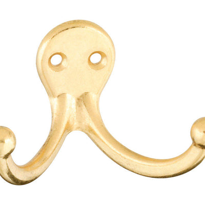 National Hardware Brass Gold Zinc Die-Cast Double Clothes Hook 35 lb. cap.