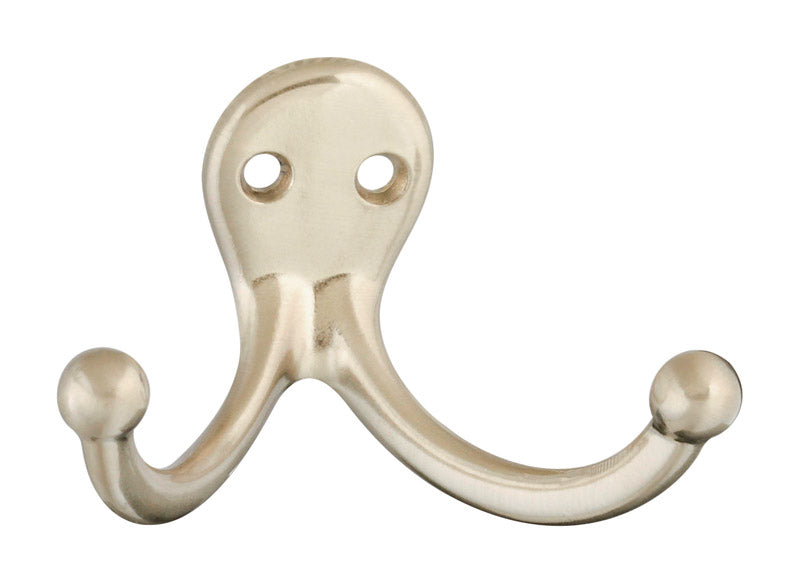 National Hardware 2.93 in. L Satin Nickel Silver Zinc Double Clothes Hook 35 lb. cap.