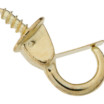 National Hardware Small Bright Brass Gold Steel 7/8 in. L Safety Cup Hook 10 lb 2 pk