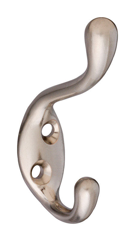 National Hardware 3.3 in. L Satin Nickel Silver Zinc Coat/Hat Hook 75 lb. cap.