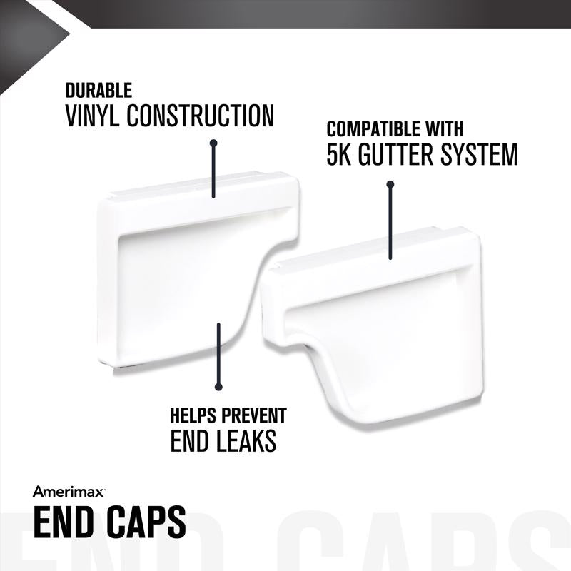 Amerimax 4.6 in. H X 2 in. W X 5 in. L White Vinyl K Gutter End Cap