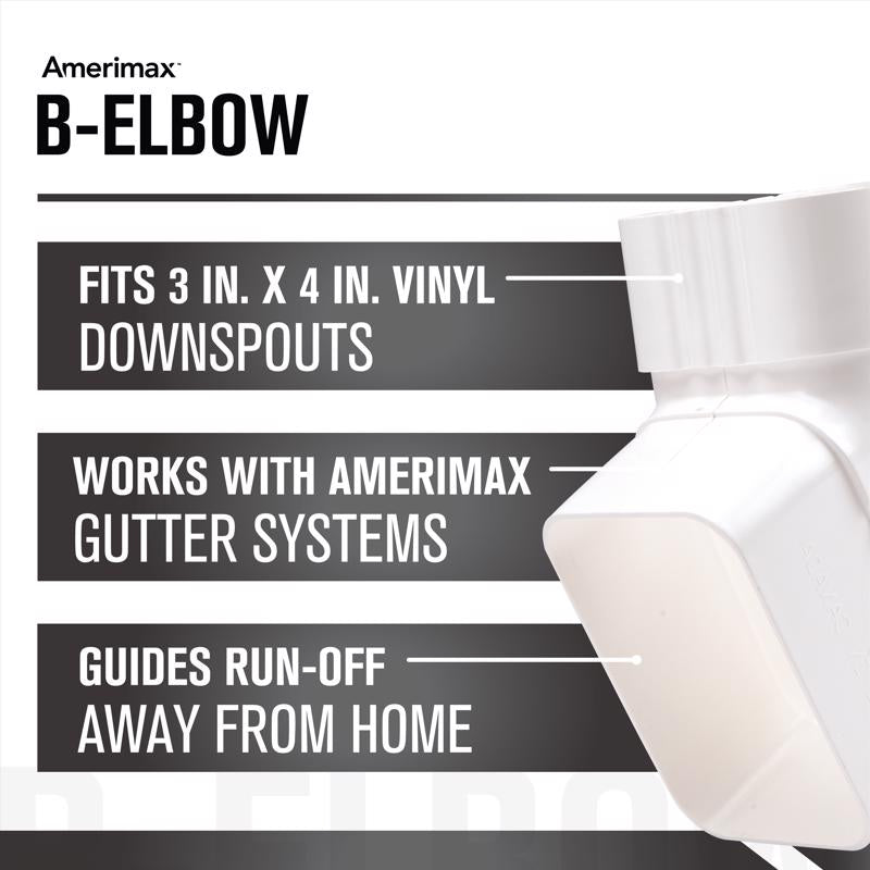 Amerimax 4 in. H X 3 in. W X 5.5 in. L White Vinyl B Gutter Elbow