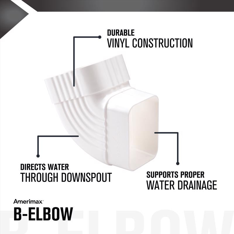 Amerimax 4 in. H X 3 in. W X 5.5 in. L White Vinyl B Gutter Elbow