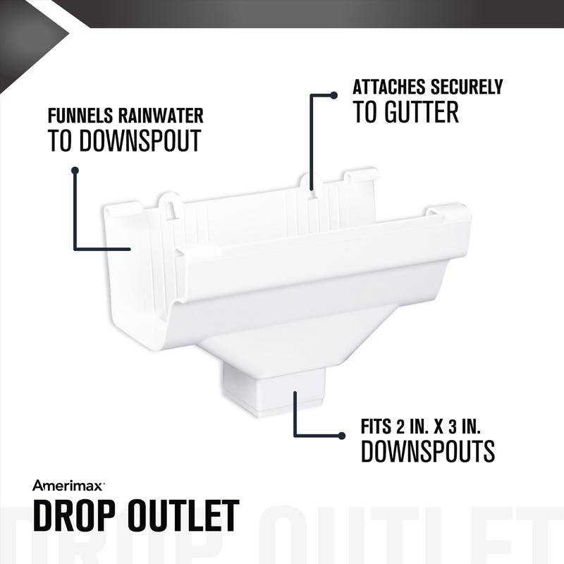 Amerimax 5 in. W X 9 in. L White Vinyl Traditional Gutter Drop Outlet