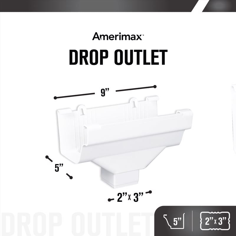 Amerimax 5 in. W X 9 in. L White Vinyl Traditional Gutter Drop Outlet