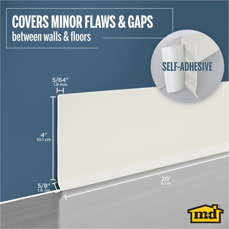 M-D Building Products 4 in. H X 0.08 in. W X 20 ft. L Self-Stick Almond Vinyl Wall Base