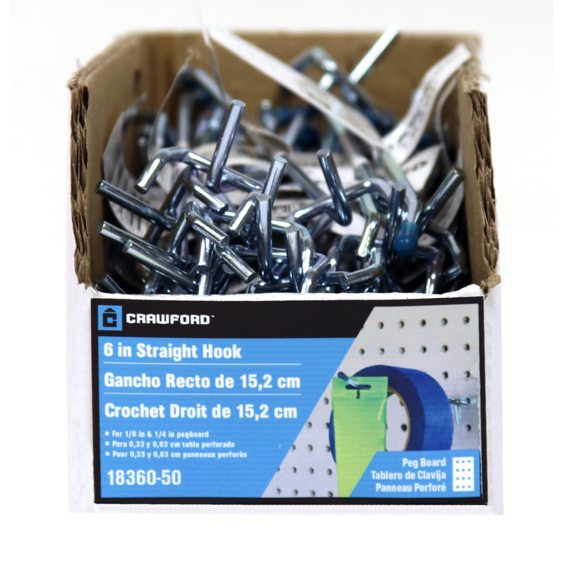 Crawford Zinc Plated Silver Steel 6 in. Peg Hooks