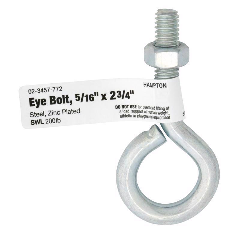 Hampton 5/16 in. X 2-3/4 in. L Zinc-Plated Steel Eyebolt Nut Included