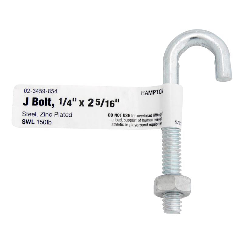 Hampton Small Zinc-Plated Silver Zinc 0.6875 in. L J-Bolt 150 lb