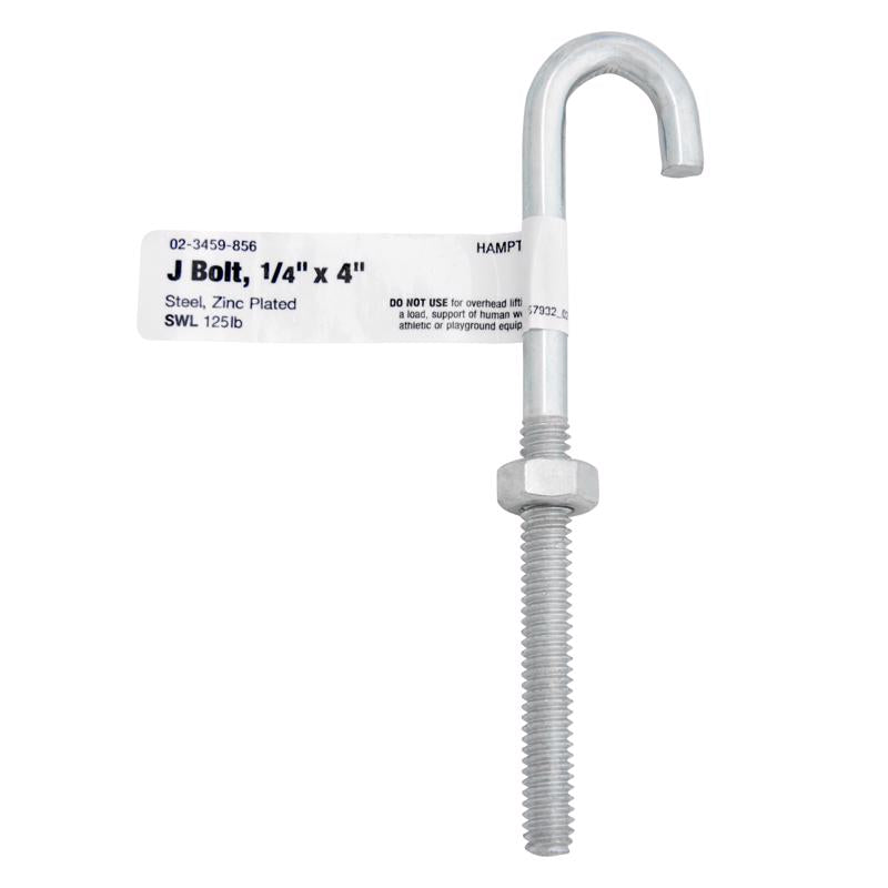 Hampton Small Zinc-Plated Silver Zinc 0.6875 in. L J-Bolt 125 lb