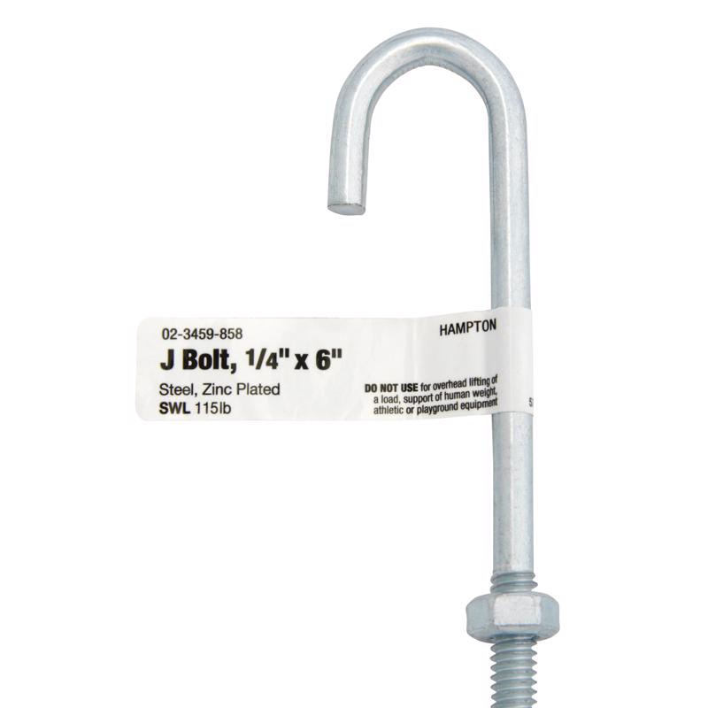 Hampton Small Zinc-Plated Silver Zinc 1 in. L J-Bolt 115 lb
