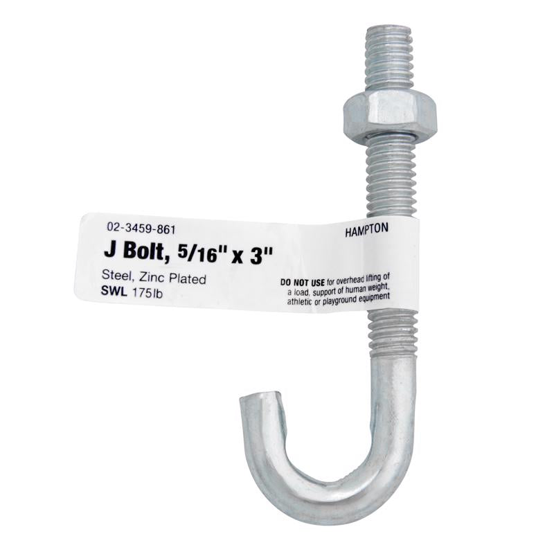Hampton Medium Zinc-Plated Silver Steel 13/16 in. L J-Bolt 175 lb