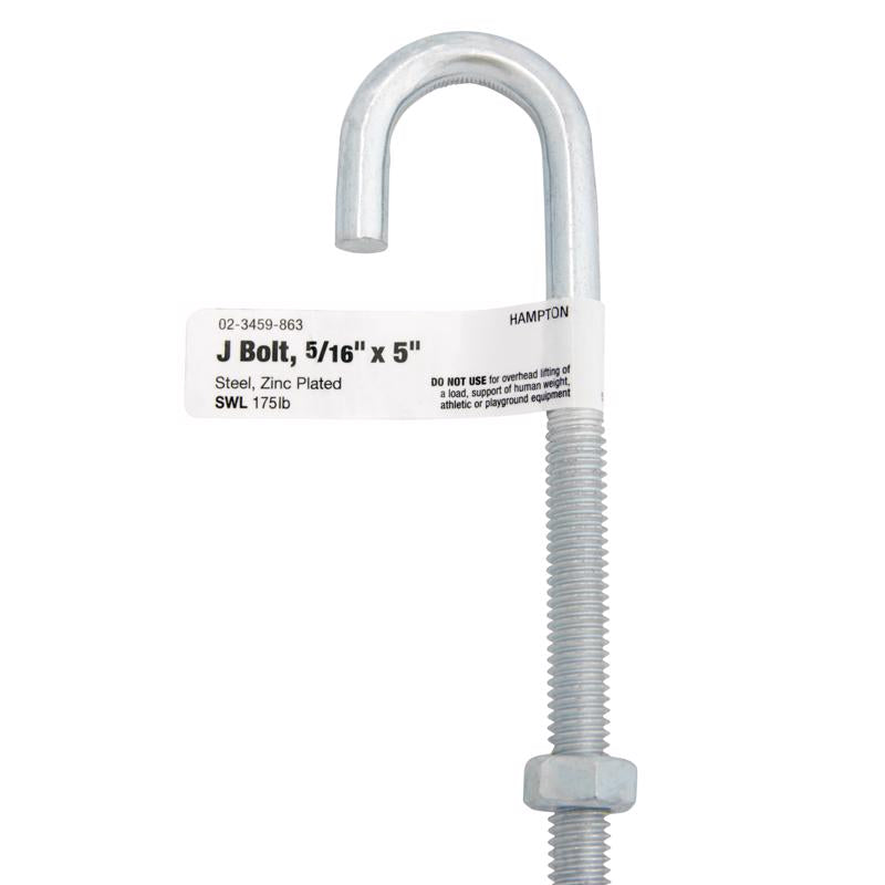 Hampton Medium Zinc-Plated Silver Zinc 5 in. L J-Bolt 150 lb