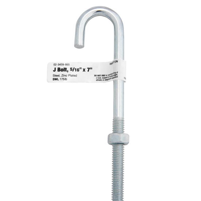 Hampton Medium Zinc-Plated Silver Zinc 6.9375 in. L J-Bolt 175 lb