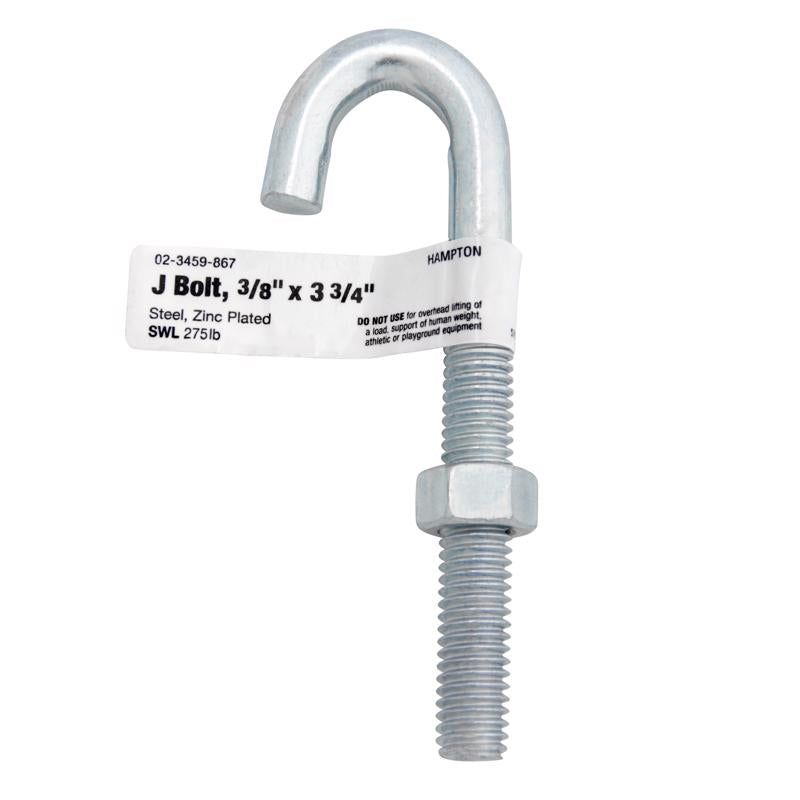 Hampton Small Zinc-Plated Silver Zinc 1 in. L J-Bolt 375 lb