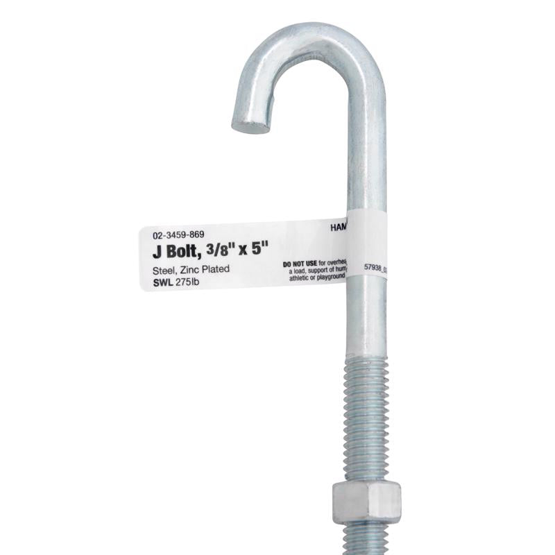 Hampton Small Zinc-Plated Silver Zinc 1 in. L J-Bolt 375 lb