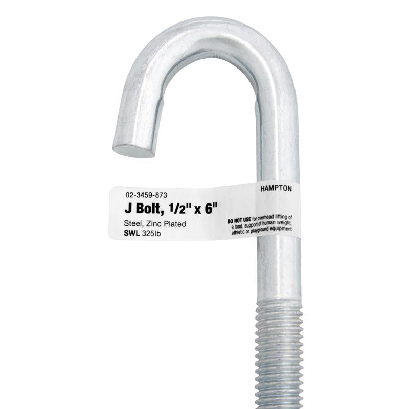 Hampton Small Zinc-Plated Silver Zinc 1.5625 in. L J-Bolt 325 lb
