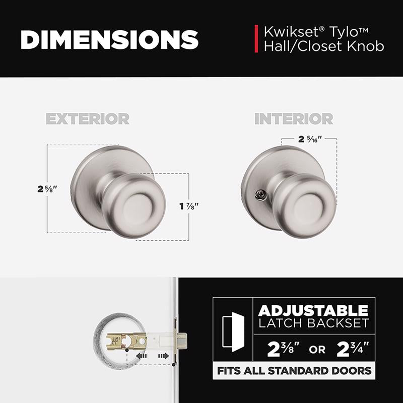Kwikset Tylo Satin Nickel Passage Door Knob Right or Left Handed