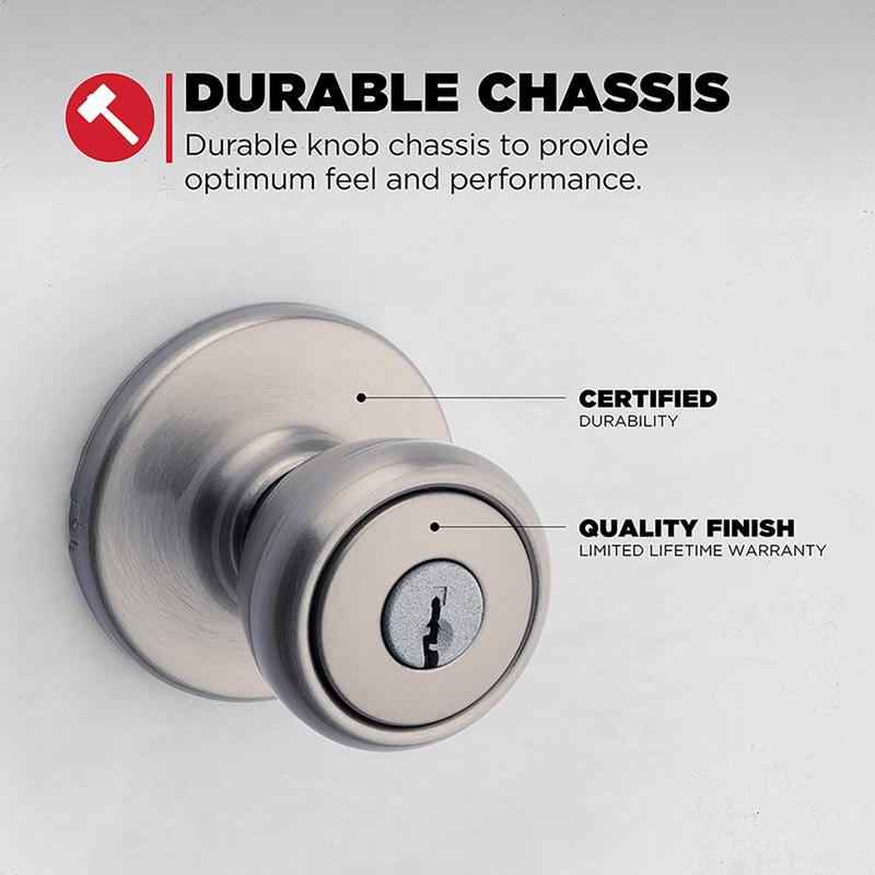 Kwikset Tylo Satin Nickel Entry Door Knob 1-3/4 in.