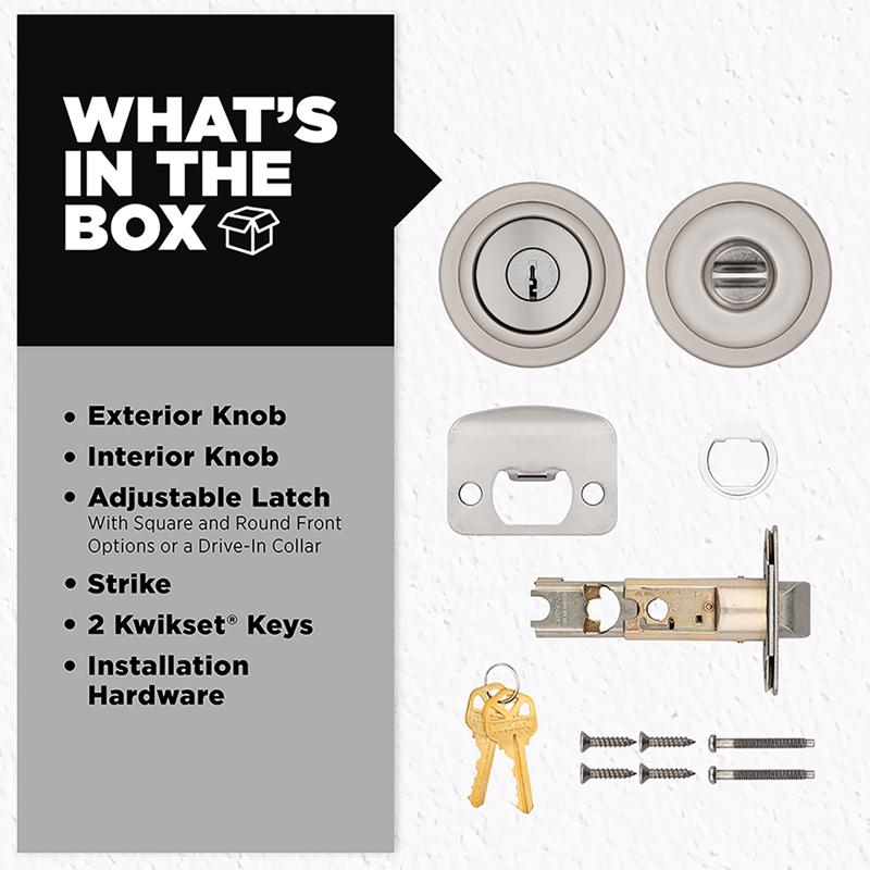 Kwikset Tylo Satin Nickel Entry Door Knob 1-3/4 in.