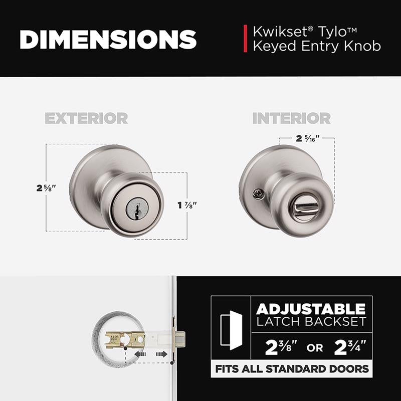 Kwikset Tylo Satin Nickel Entry Door Knob 1-3/4 in.