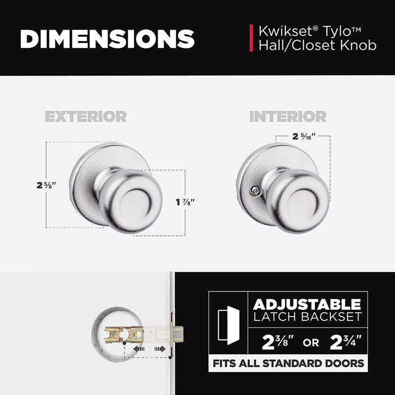Kwikset Tylo Satin Chrome Passage Door Knob Right or Left Handed