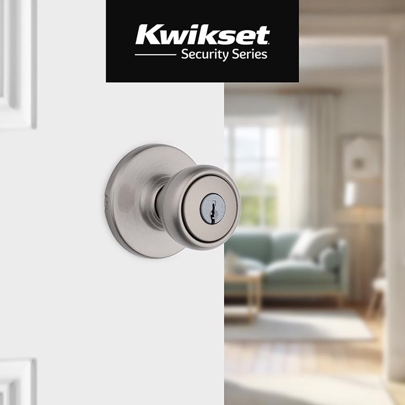 Kwikset Polo Satin Nickel Entry Door Knob 1-3/4 in.