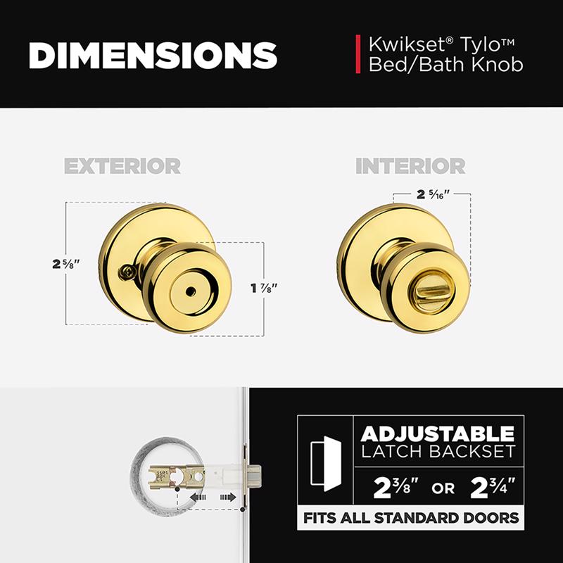 Kwikset Tylo Polished Brass Privacy Knob Right or Left Handed
