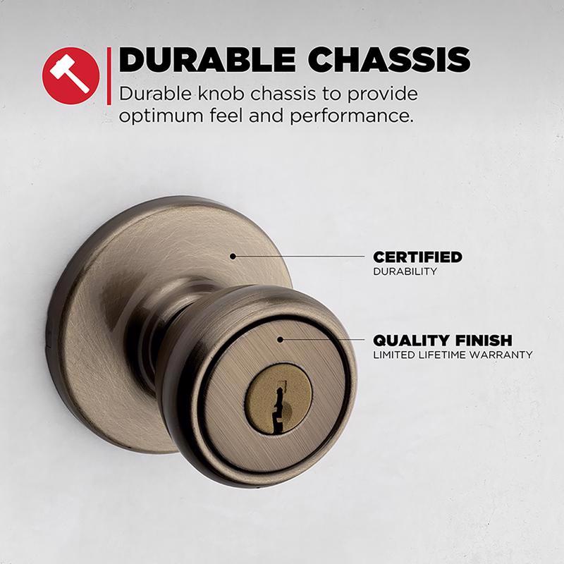 Kwikset Tylo Antique Brass Entry Door Knob 1-3/4 in.