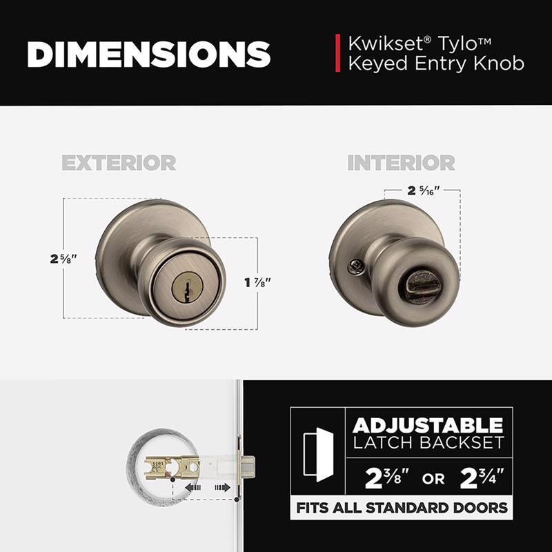 Kwikset Tylo Antique Brass Entry Door Knob 1-3/4 in.