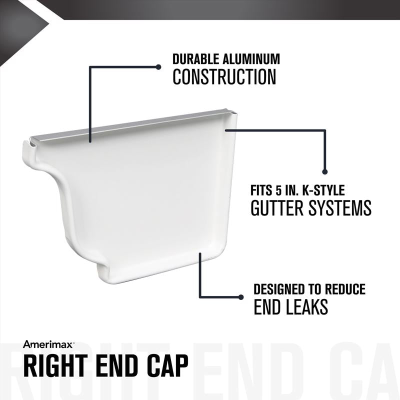 Amerimax 5 in. H X 3.5 in. W X 5 in. L White Aluminum K Right End Cap