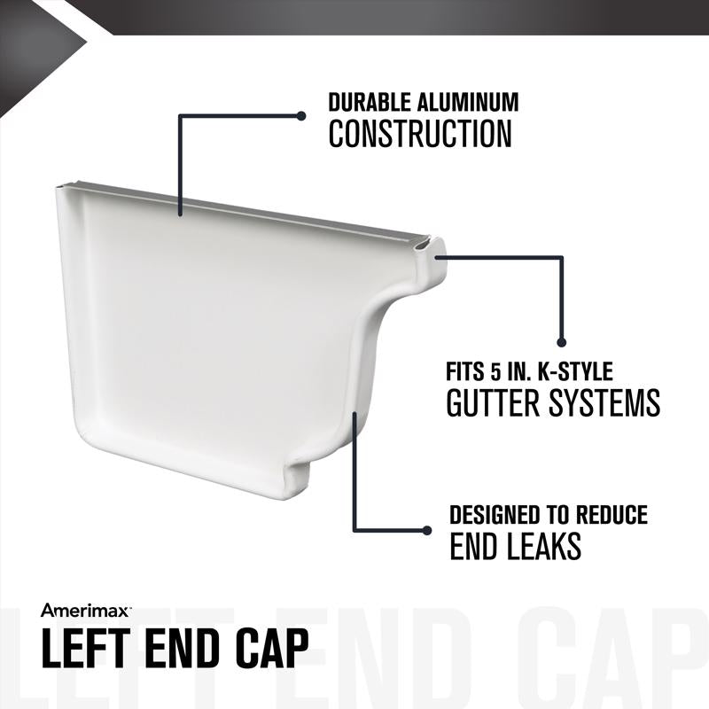 Amerimax 3.5 in. H X 5 in. W X 0.5 in. L White Aluminum K Left End Cap