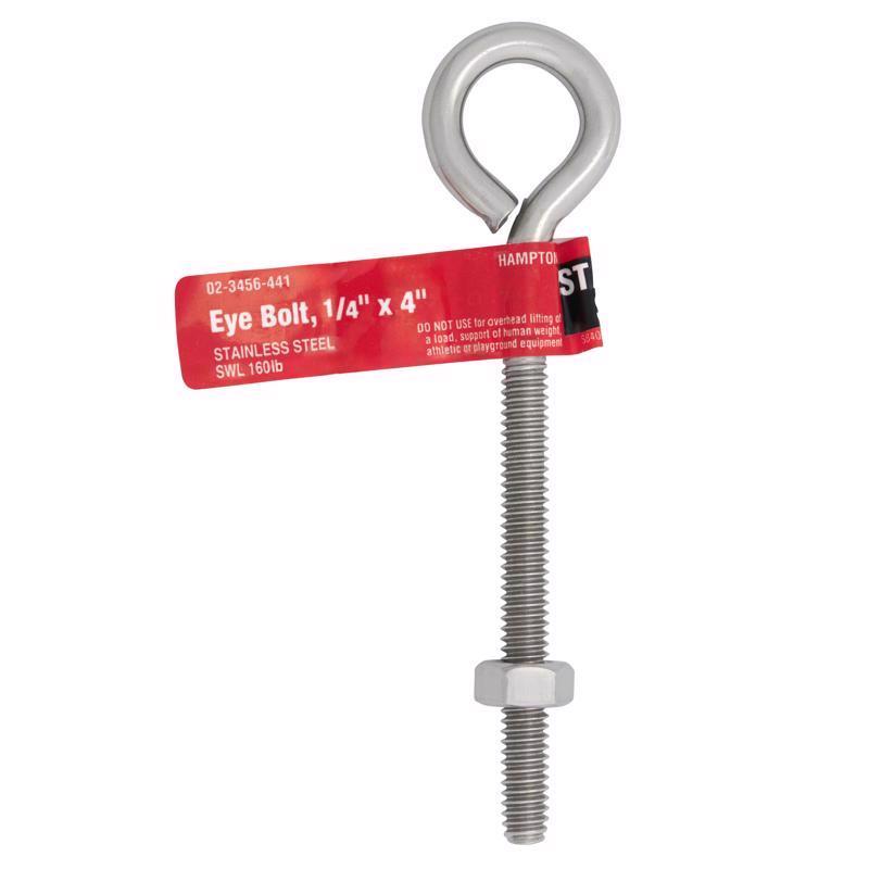 Hampton 1/4 in. X 4 in. L Stainless Stainless Steel Eyebolt Nut Included