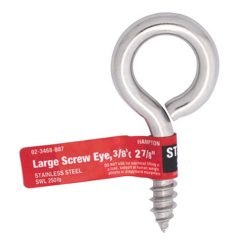 Hampton 3/8 in. D X 2-7/8 in. L Polished Stainless Steel Screw Eye 250 lb. cap.