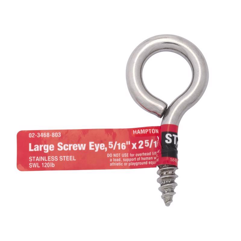 Hampton 9/32 in. D X 2-5/16 in. L Polished Stainless Steel Screw Eye 120 lb. cap.