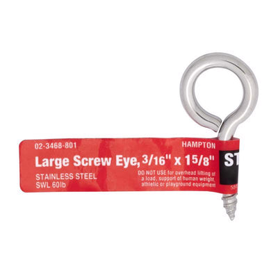 Hampton 3/16 in. D X 1-5/8 in. L Polished Stainless Steel Screw Eye 60 lb. cap.