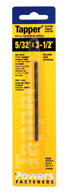HILLMAN Tapper 5/32 in. X 3-1/2 in. L Carbide Tipped Drill Bit Straight Shank