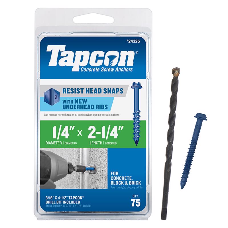 Tapcon 1/4 in. D X 2-1/4 in. L Steel Hex Head Concrete Screw Anchor