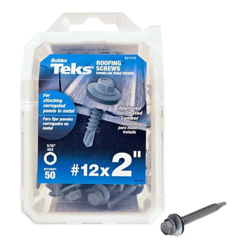 Teks No. 12 X 2 in. L Hex Hex Washer Head Coarse Roofing Screws