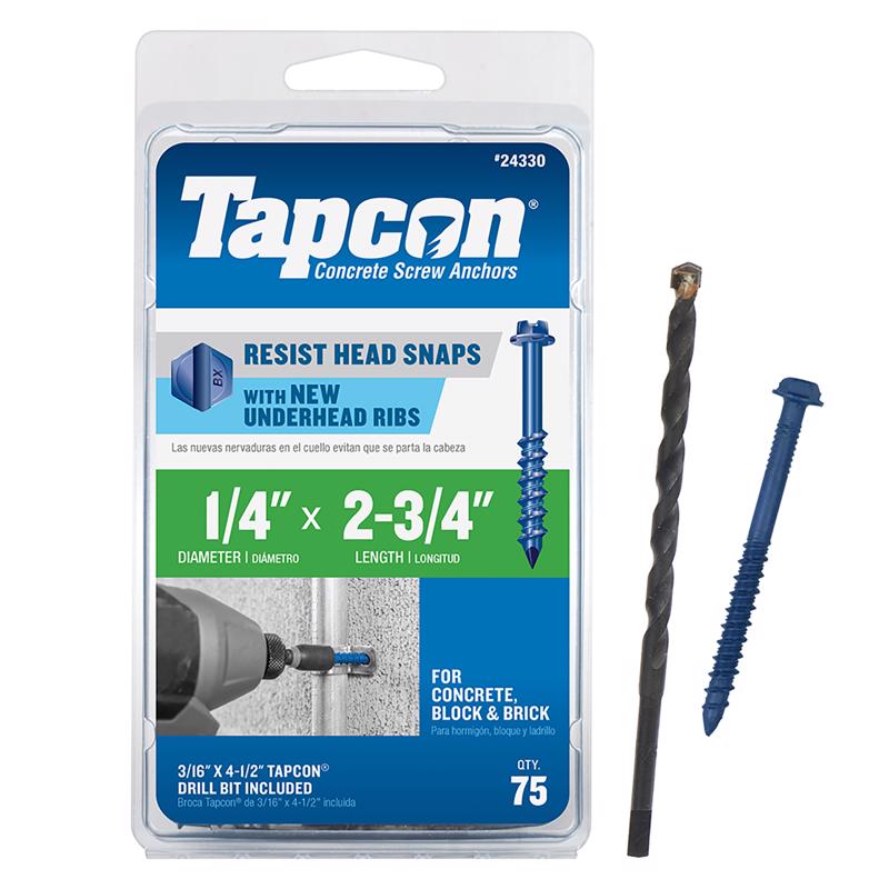 Tapcon 1/4 in. D X 2-3/4 in. L Steel Hex Head Concrete Screw Anchor