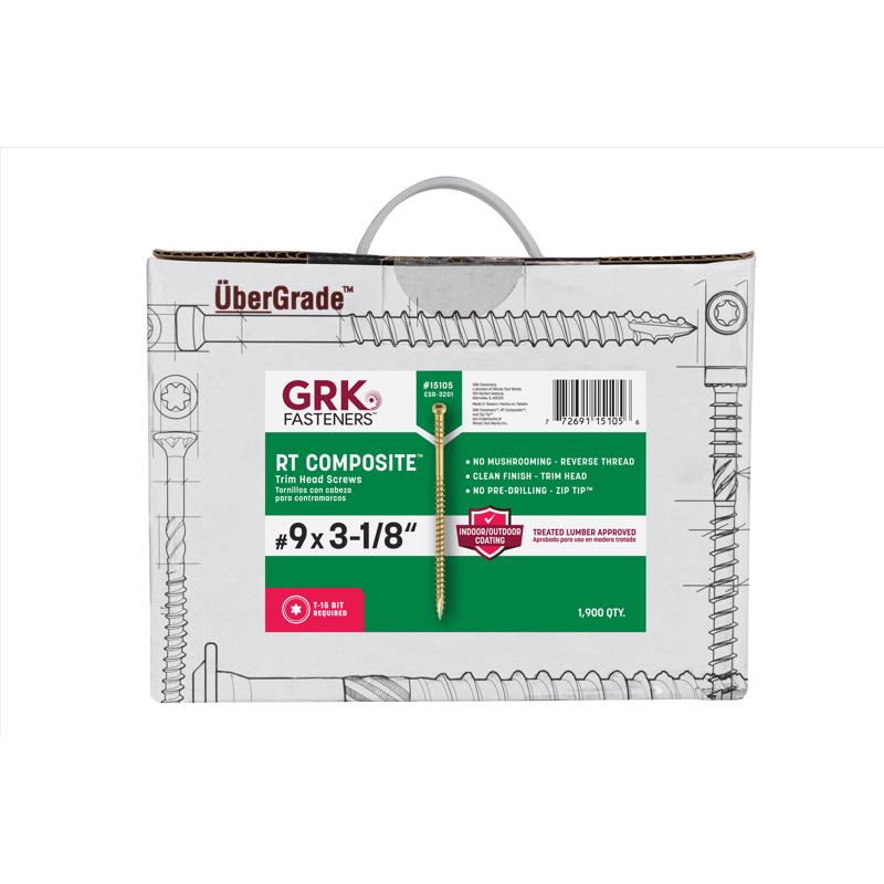 GRK Fasteners No. 9 X 3-1/8 in. L Star Coated Reverse Screws 1900 pk