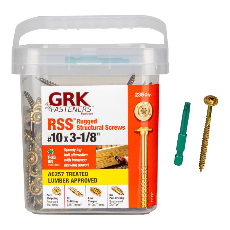 GRK Fasteners No. 10 in. X 3-1/8 in. L Star Washer Head Self Tapping Structural Screws