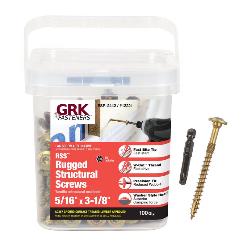 GRK Fasteners No. 20 in. X 3-1/8 in. L Star Washer Head W-Cut Structural Screws