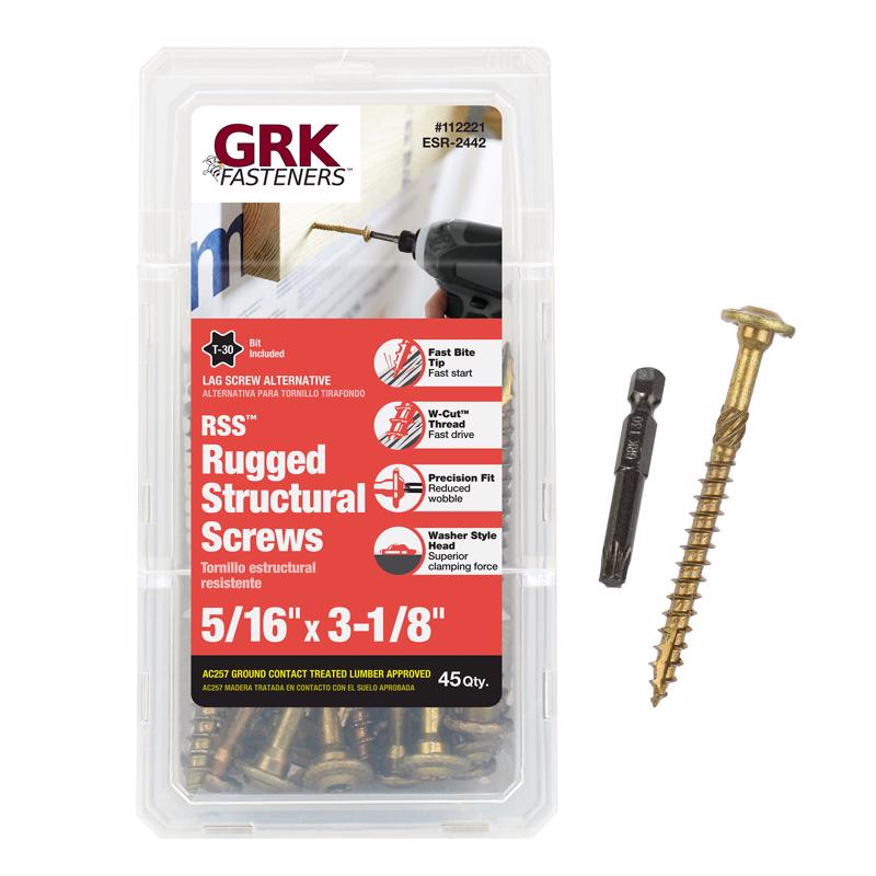 GRK Fasteners No. 20 in. X 3-1/8 in. L Star Washer Head W-Cut Structural Screws