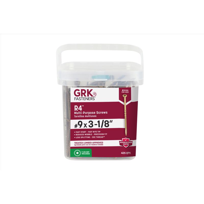 GRK Fasteners R4 No. 9 X 3-1/8 in. L Star Coated W-Cut Multi-Purpose Screws 425 pk