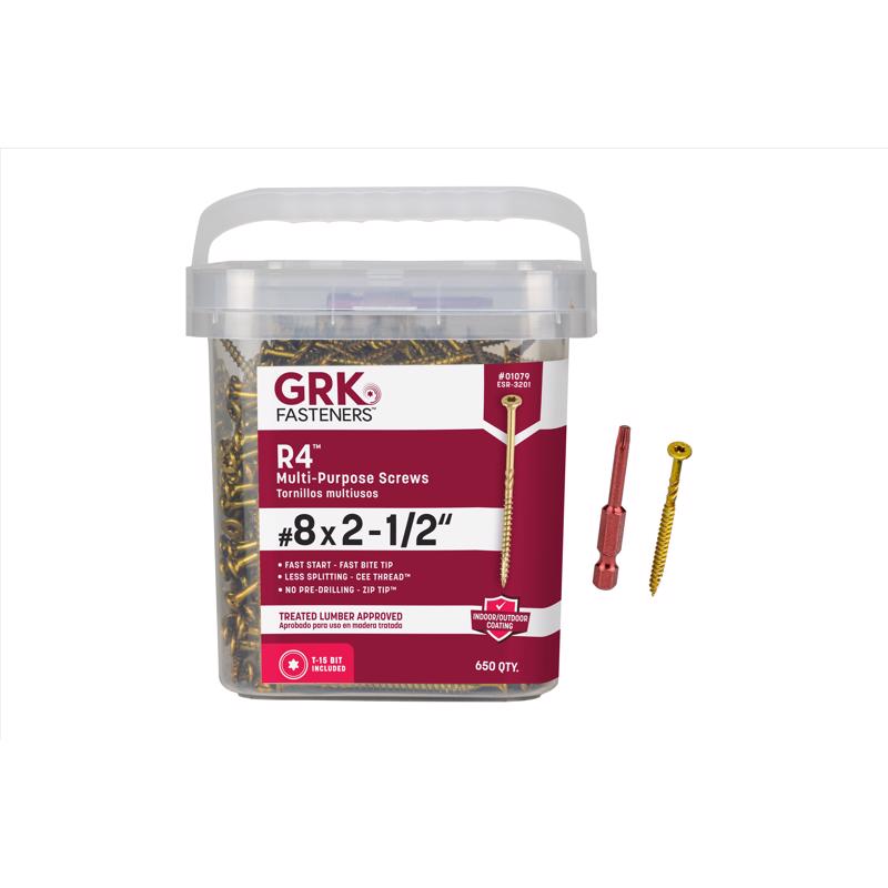 GRK Fasteners R4 No. 8 X 2-1/2 in. L Star Coated W-Cut Multi-Purpose Screws 650 pk
