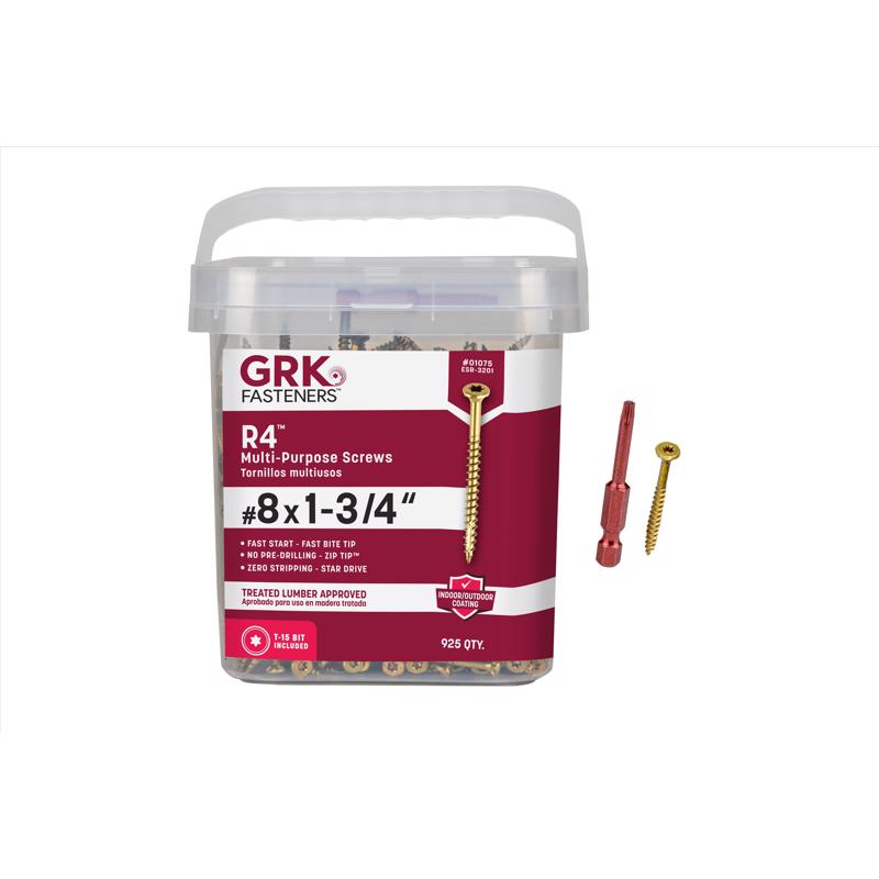 GRK Fasteners R4 No. 8 X 1-3/4 in. L Star Coated W-Cut Multi-Purpose Screws 925 pk