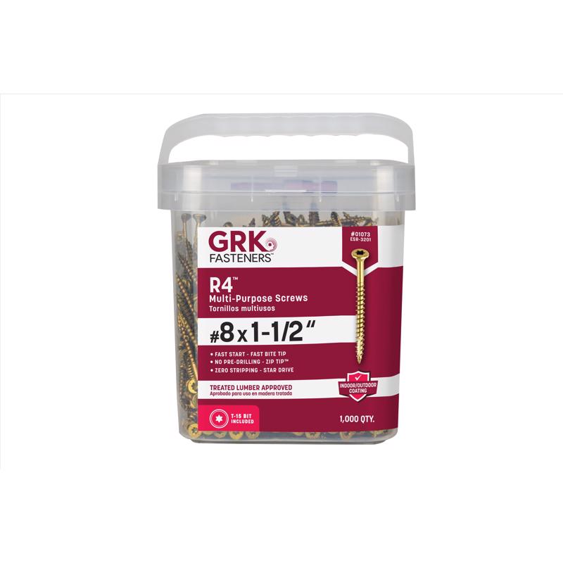GRK Fasteners R4 No. 8 X 1-1/2 in. L Star Coated W-Cut Multi-Purpose Screws 1000 pk