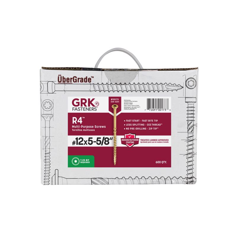 GRK Fasteners R4 No. 12, No. 14 X 5-5/8 in. L Star Coated W-Cut Multi-Purpose Screws 600 pk